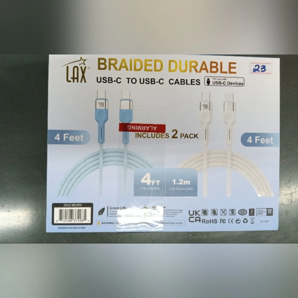 USB-C to USB-C Cable 2-Pack - White and Blue 4 Pack Bundle In Total